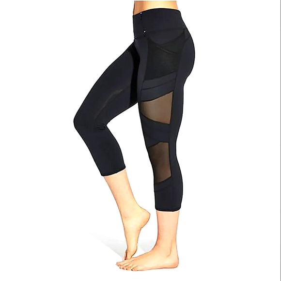 Calia Black High Rise Cropped Mesh Cut 